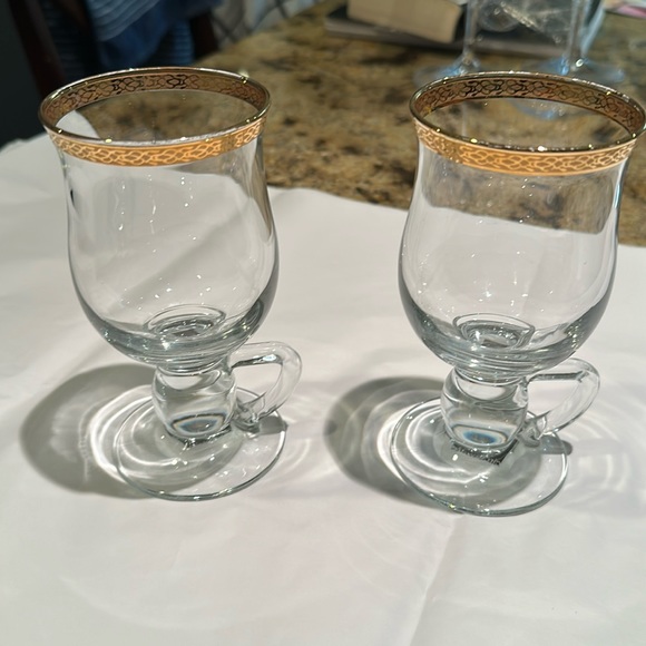 Circleware Irish Coffee Set of 2, Gold Hand Decorated Glassware